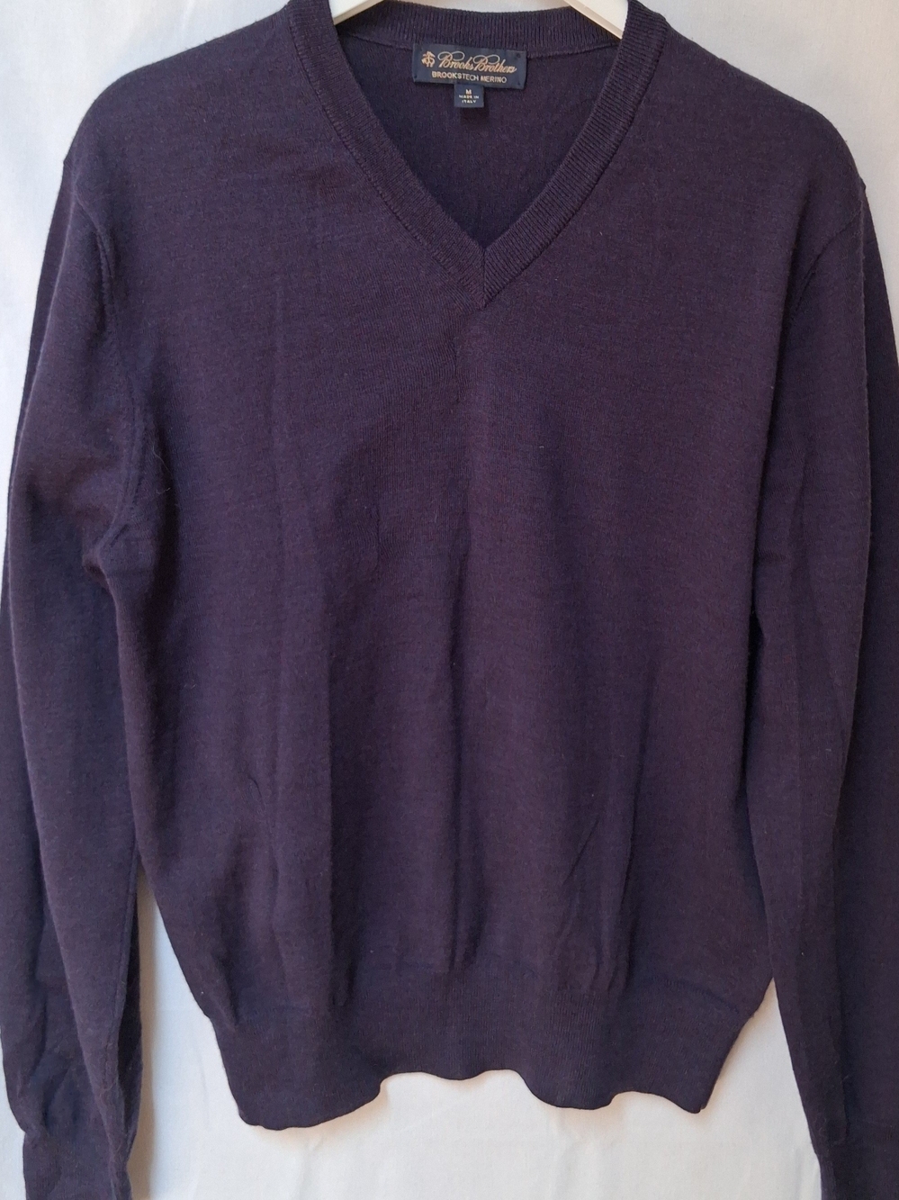 Brooks Brothers Brookstech Merino Wool V-Neck Sweater Mens Medium Purple Italy